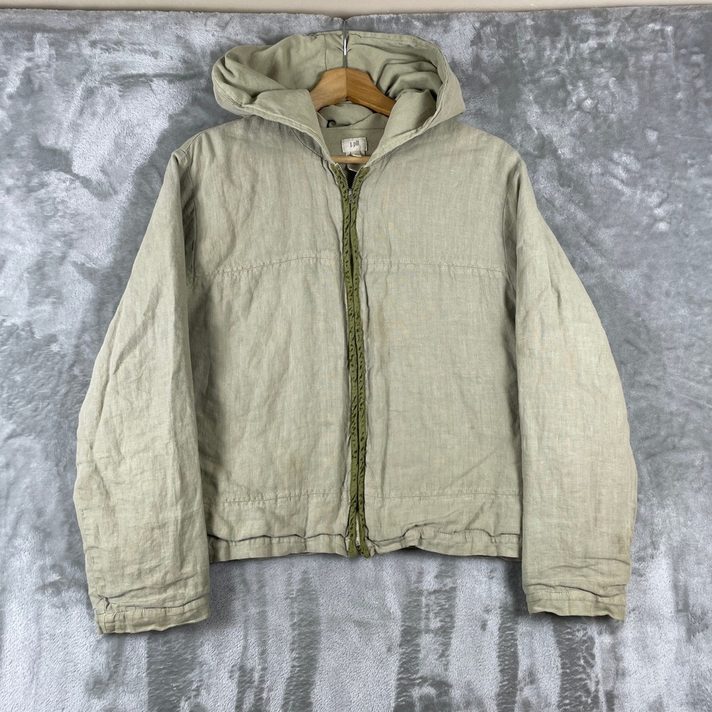 Vintage J. Jill Jacket Womens S Linen Full Zip Hooded Hoodie MADE IN USA 90s Y2K